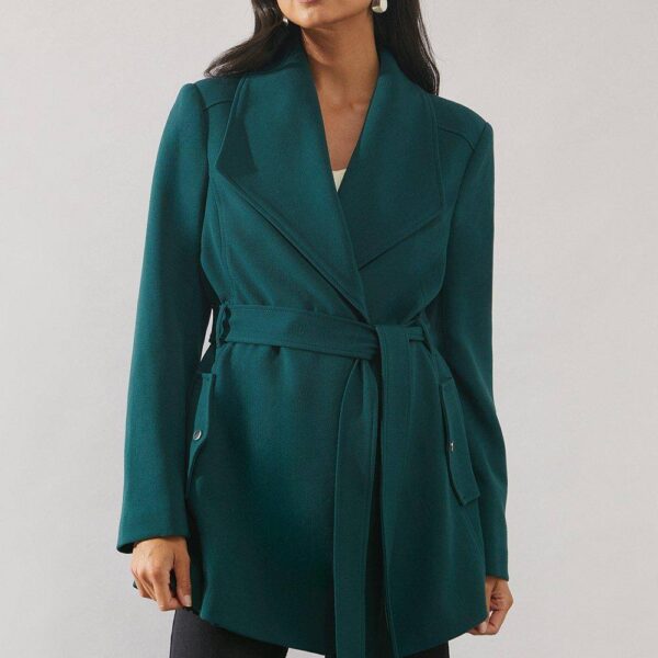 Womens Smart Short Belted Wrap Coat