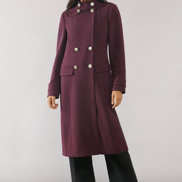 Womens Button Detail Funnel Neck Coat
