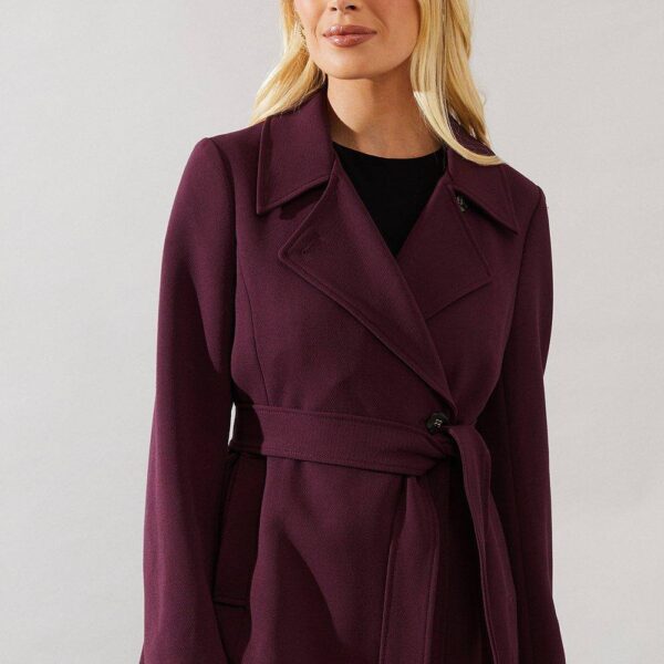 Womens Petite Short Belted Wrap Coat