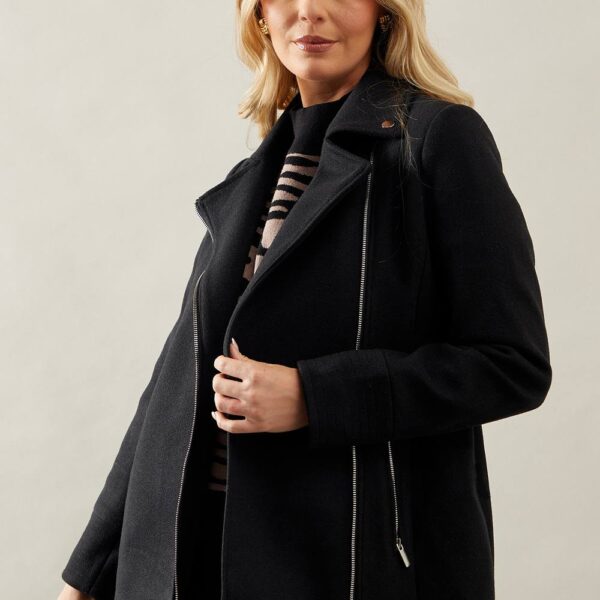 Womens Short Zip Detail Biker Coat