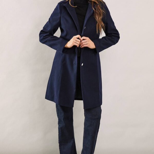 Womens Funnel Neck Faux Wool Coat