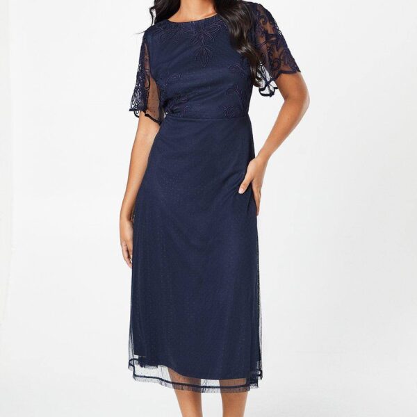 Womens Petite Occasion Cornelli Slash Neck Dobby Midi Dress