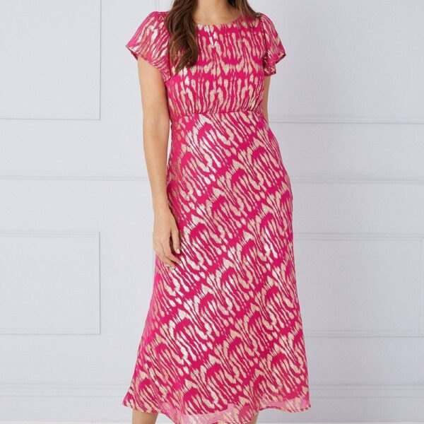Womens Metallic Bias Midaxi Dress