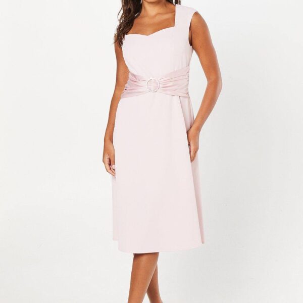 Womens Occasion Sweetheart Satin Buckle Midi Dress