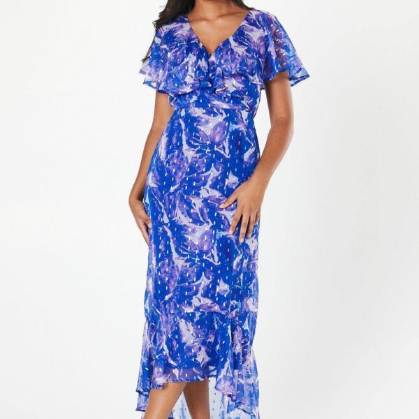 Womens Petite Floral Print Cape Midaxi Dress