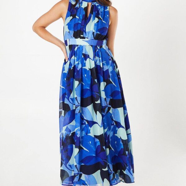 Womens Petite High Neck Pleat Detail Sleeveless Maxi Dress