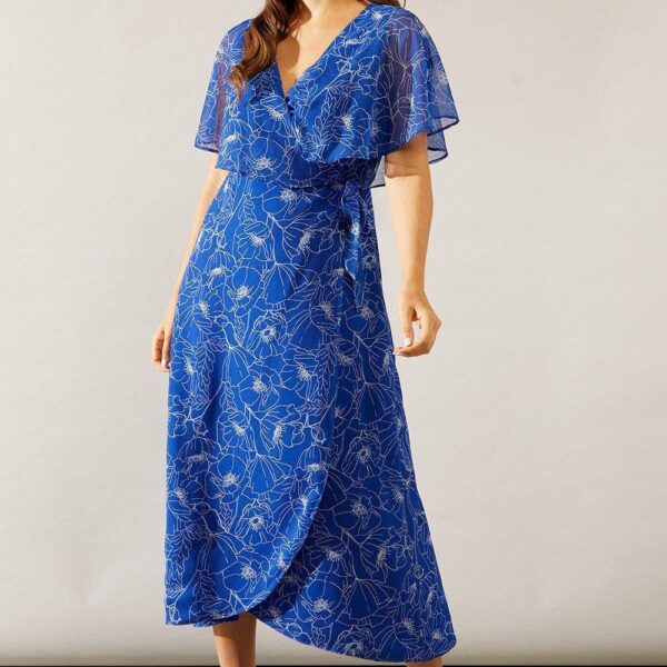 Womens Stencil Floral Cape Sleeve Wrap Dress