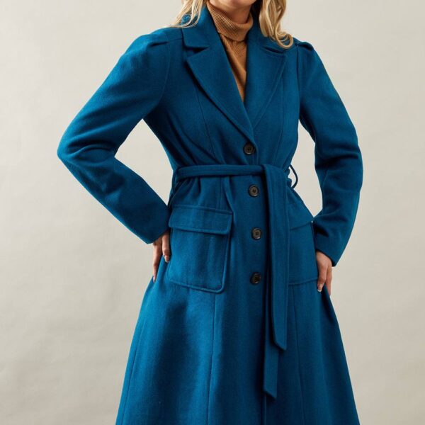 Womens Button Through Wool Mix Fit And Flare Coat