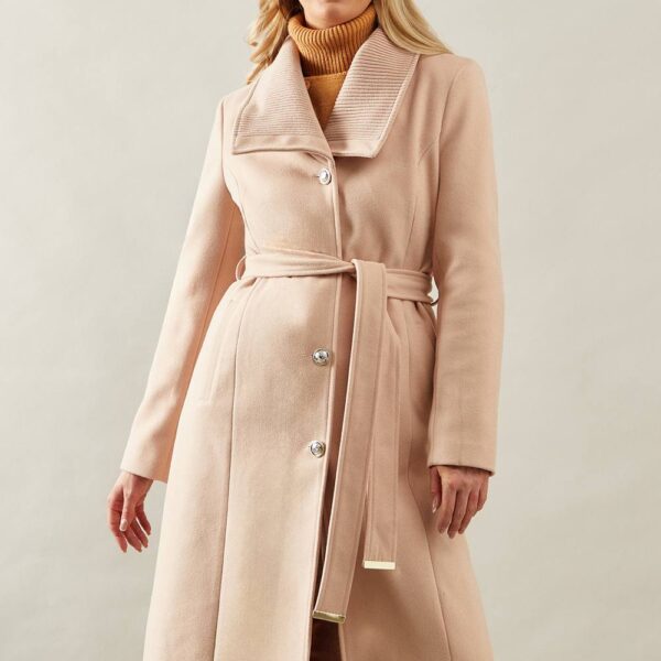 Womens Knitted Collar Button Through Wrap Coat