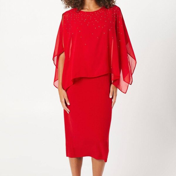 Womens Occasion Hotfix Overlay Formal Midi Dress