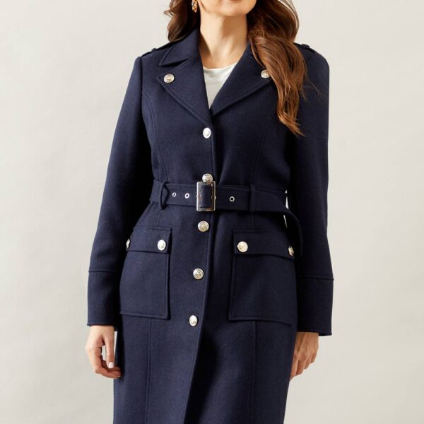 Womens Belted Military Coat