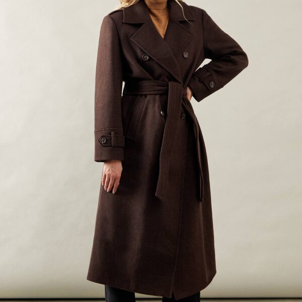 Womens Belted Button Detail Coat