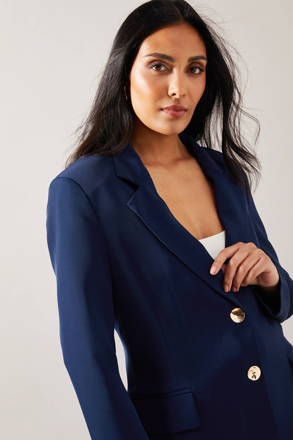 Womens Petite Button Detail Single Breasted Blazer