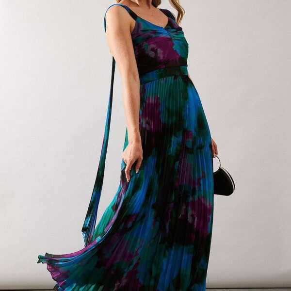 Womens Occasion Floral Pleated Maxi Dress