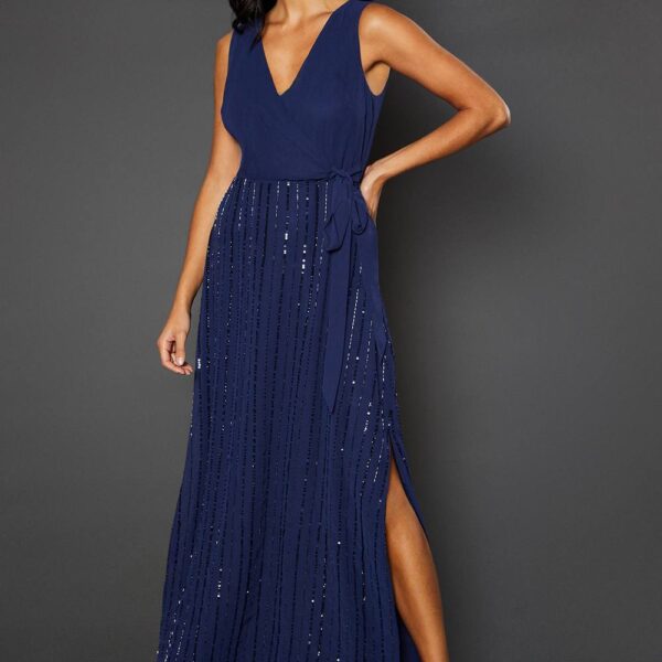 Womens Occasion Linear Embellishment Wrap Maxi Dress