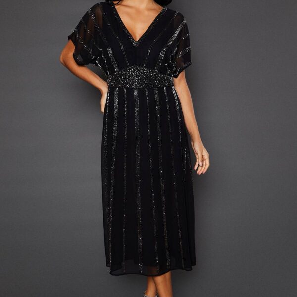 Womens Occasion Premium Embellished Sequin Midi Dress