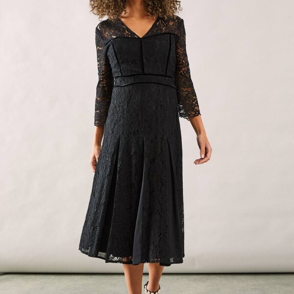 Womens Occasion Premium Lace Godet Midi Dress