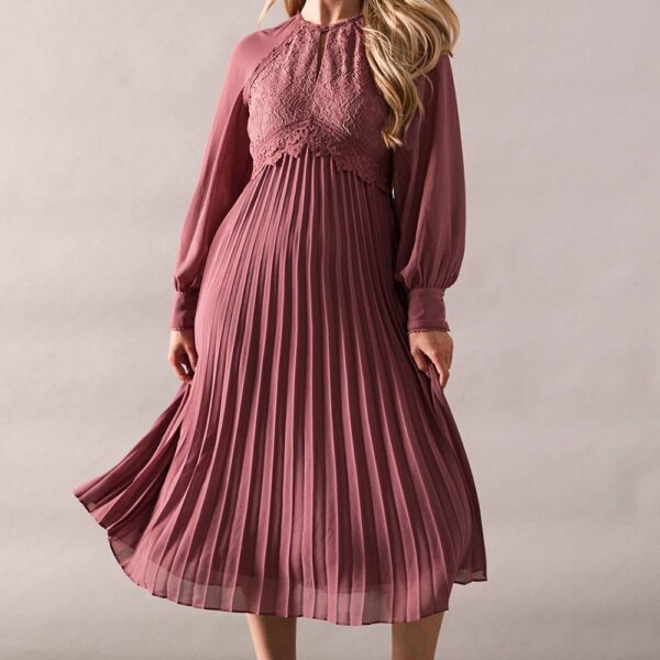 Womens Petite Occasion Premium Lace Insert Pleated Midaxi Dress