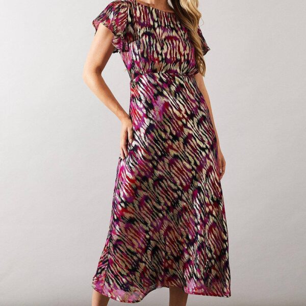 Womens Abstract Metallic Bias Midaxi Dress