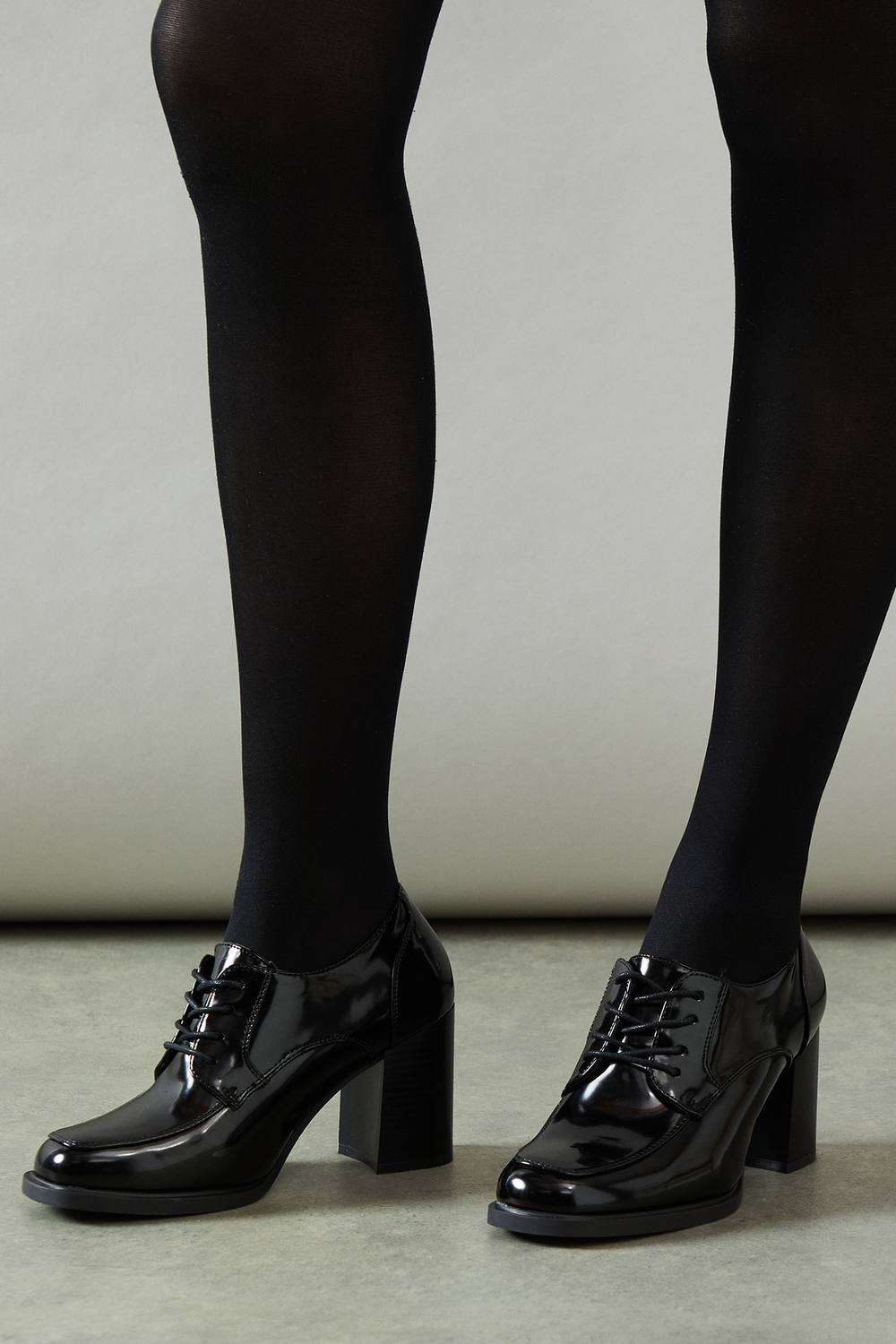 Womens Dante Lace Up High Block Heel Loafers