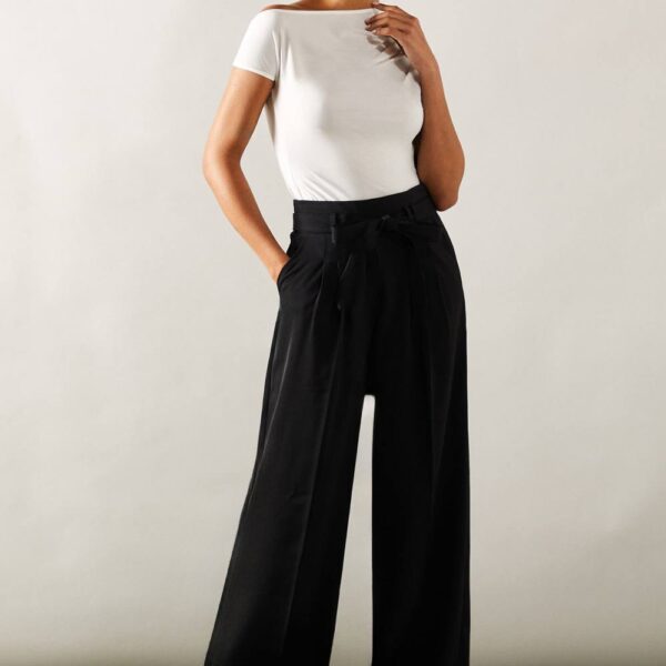 Womens Tall Self Belted Wide Leg Trouser
