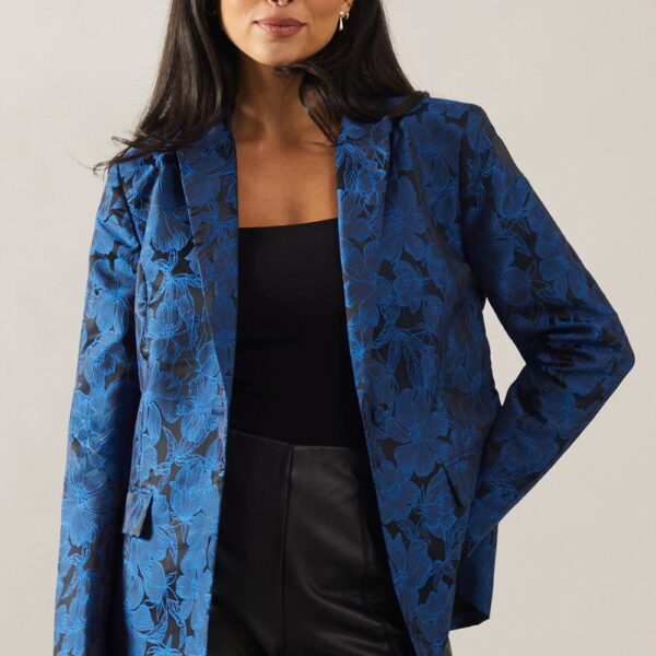 Womens Floral Jacquard Single Breasted Blazer
