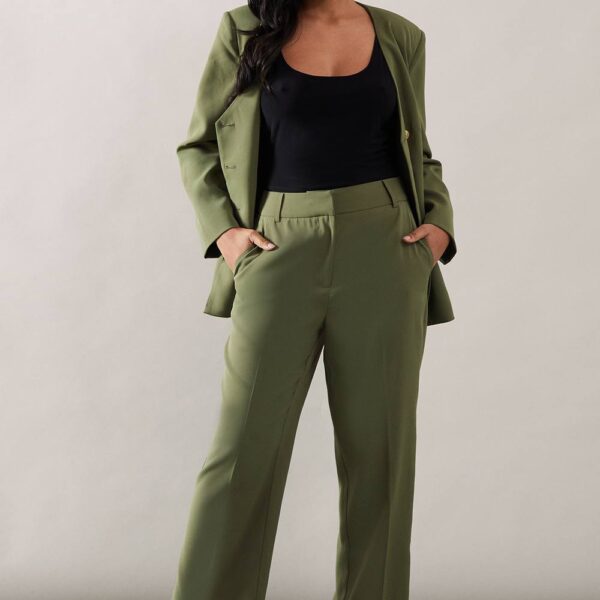 Womens Petite High Waist Straight Leg Trouser