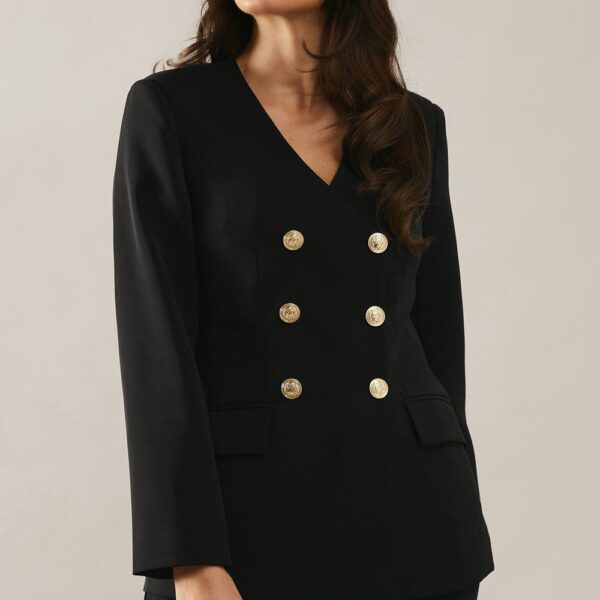 Womens V Neck Double Breasted Blazer