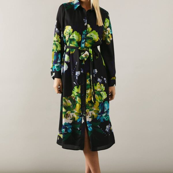 Womens Petite Premium Floral Collared Shirt Dress