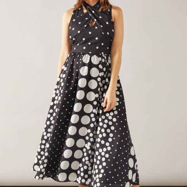 Womens Spot Cross Front Midaxi Dress