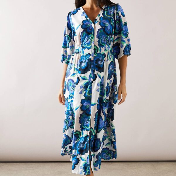 Womens Floral Viscose Zip Midaxi Dress