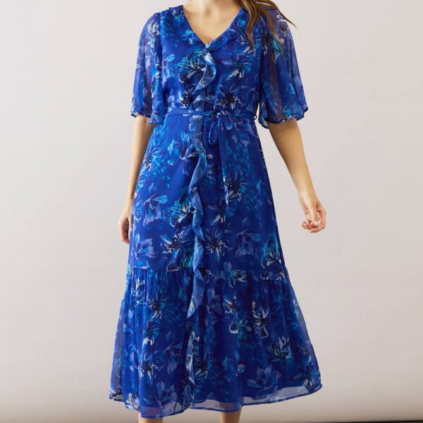 Womens Floral Chiffon Ruffle Maxi Dress