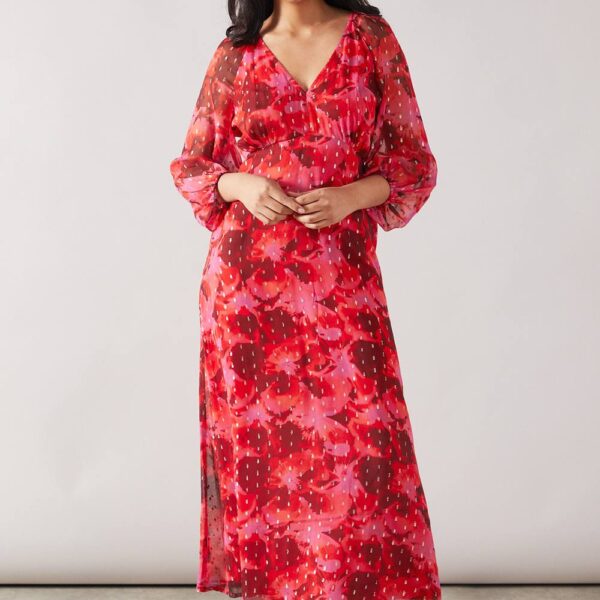 Womens Petite Floral Glitter Midaxi Dress