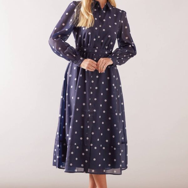 Womens Petite Spot Organza Shirt Midi Dress