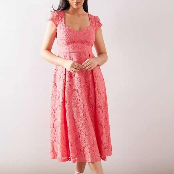 Womens Petite Lace Sweetheart Neck Midaxi Dress