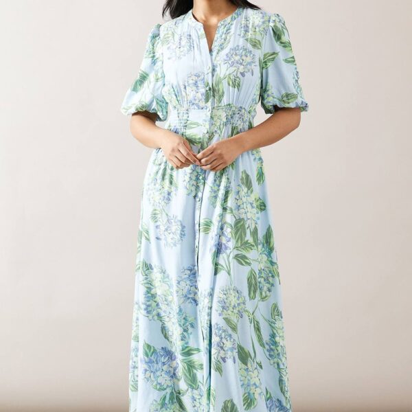 Womens Petite Floral Button Through Maxi Dress