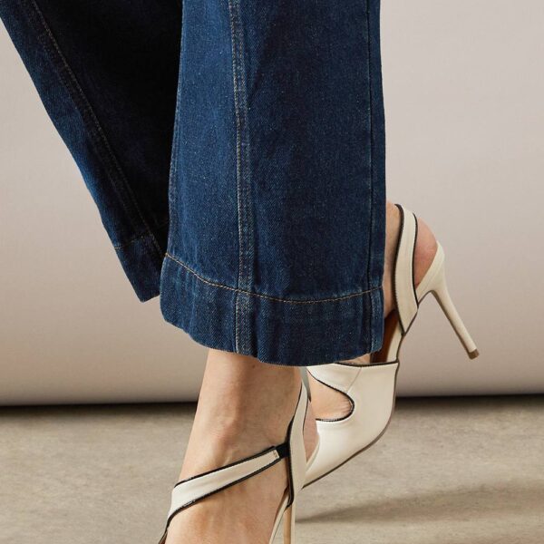 Womens Evie Asymmetric Strap Contrast Piping High Heel Court Shoes
