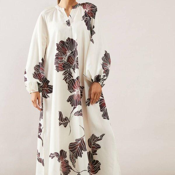 Womens Floral Collarless Midaxi Dress
