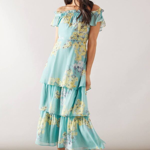 Womens Off-Shoulder Tiered Midaxi Dress