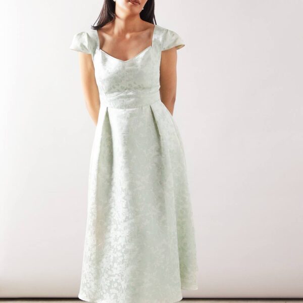 Womens Petite Floral Jacquard Satin Fit & Flare Midaxi Dress