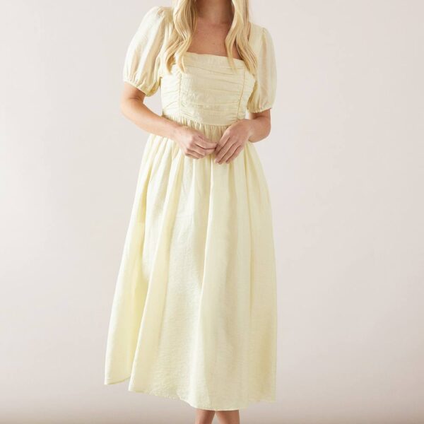 Womens Petite Linen Mix Puff Sleeve Midaxi Dress