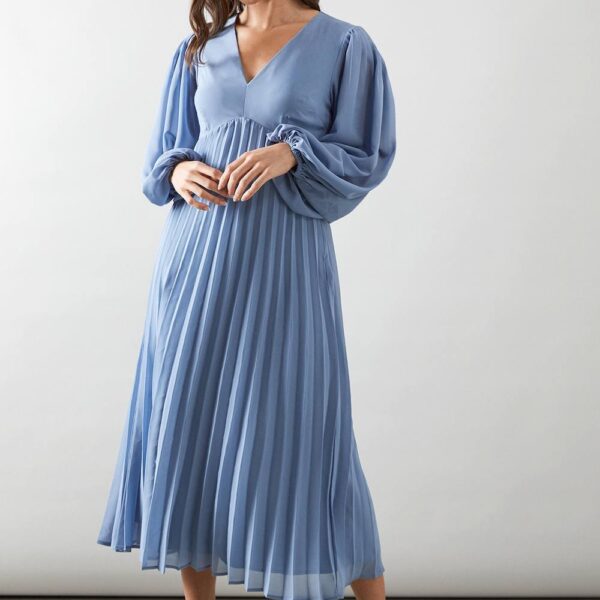 Womens Petite Pleated Chiffon Midaxi Dress