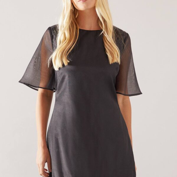 Womens Petite Organza 3D Applique Shift Dress