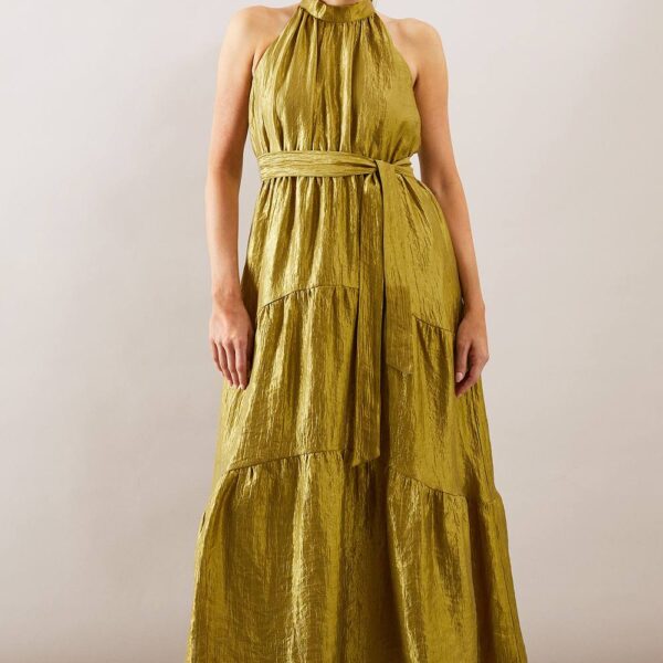 Womens Textured Organza Tiered Maxi Dress