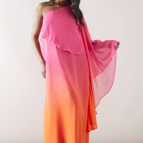 Womens Ombre One Shoulder Maxi Dress