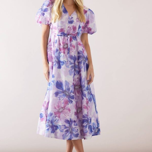 Womens Petite Floral Organza Seam Detail Midaxi Dress