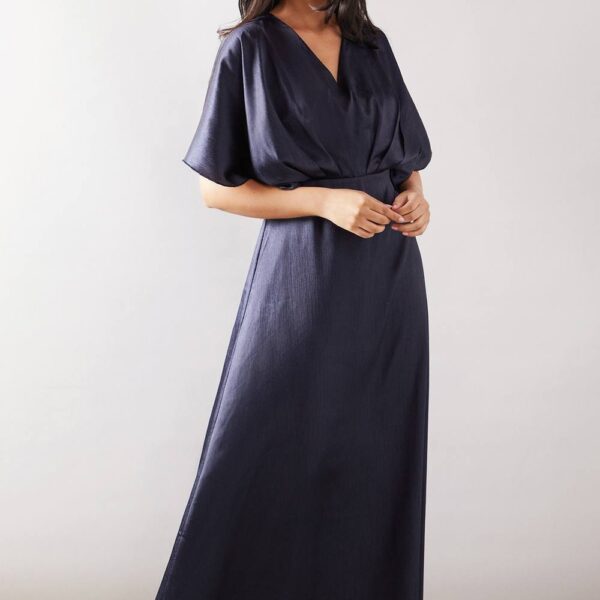 Womens Petite Satin Kimono Sleeve Maxi Dress