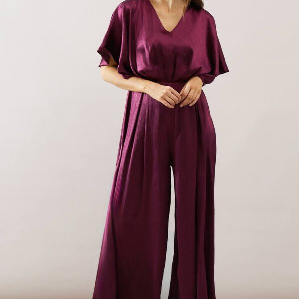 Womens Satin Kimono Sleeve Jumpsuit