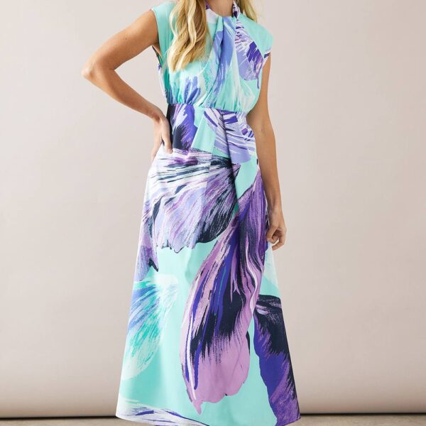 Womens Petite High Neck Twist Detail Maxi Dress