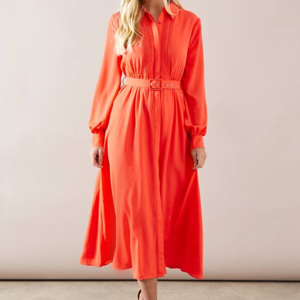 Womens Petite Occasion Belted Shirt Midi Dress